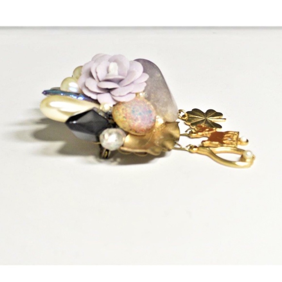 Vintage Artisan Amethyst Porcelain Flower Brooch - Picture 4 of 6